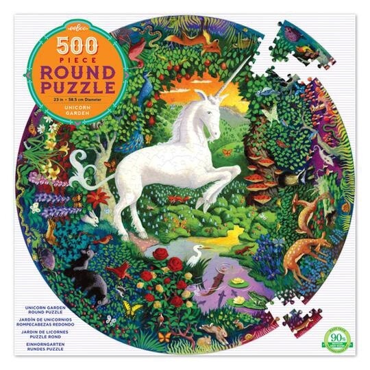eeBoo 500pc round puzzle- Unicorn Garden