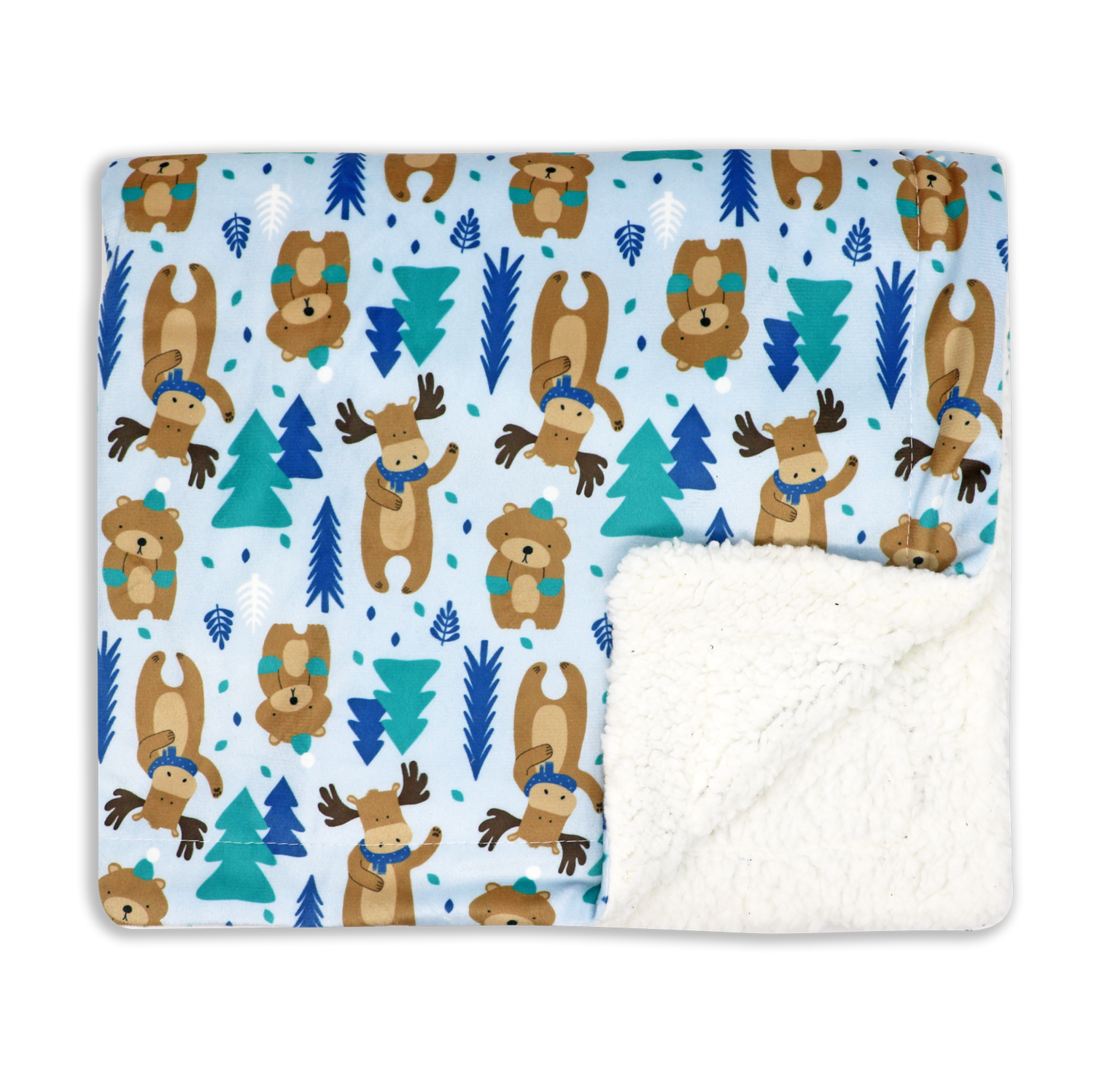 Rose Textiles - Moose &amp; Bear Pattern Mink Sherpa Blanket
