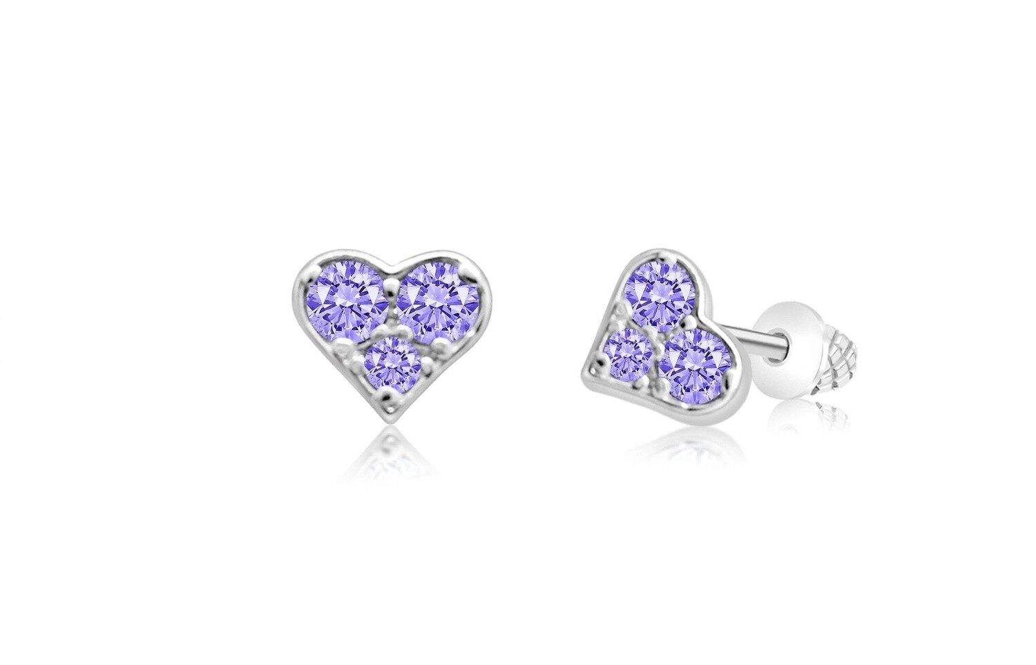 Chanteur -  Crystal Heart Screwback Stud Earring - Purple Palladium