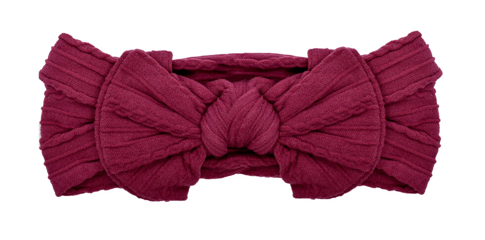 Cable Knit Nylon Bow Headband- Burgundy