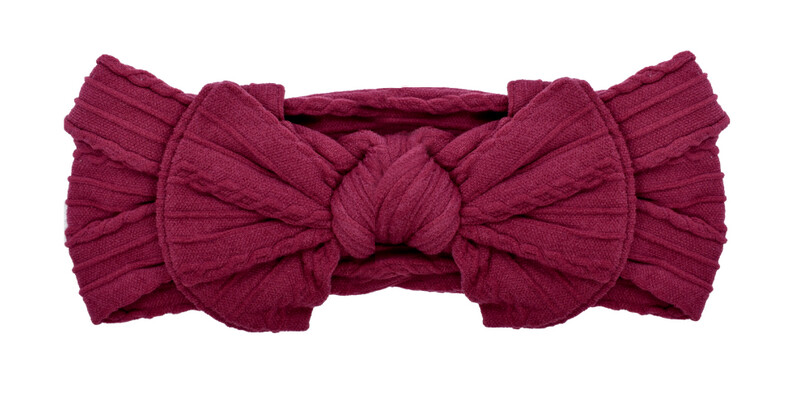 Cable Knit Nylon Bow Headband- Burgundy