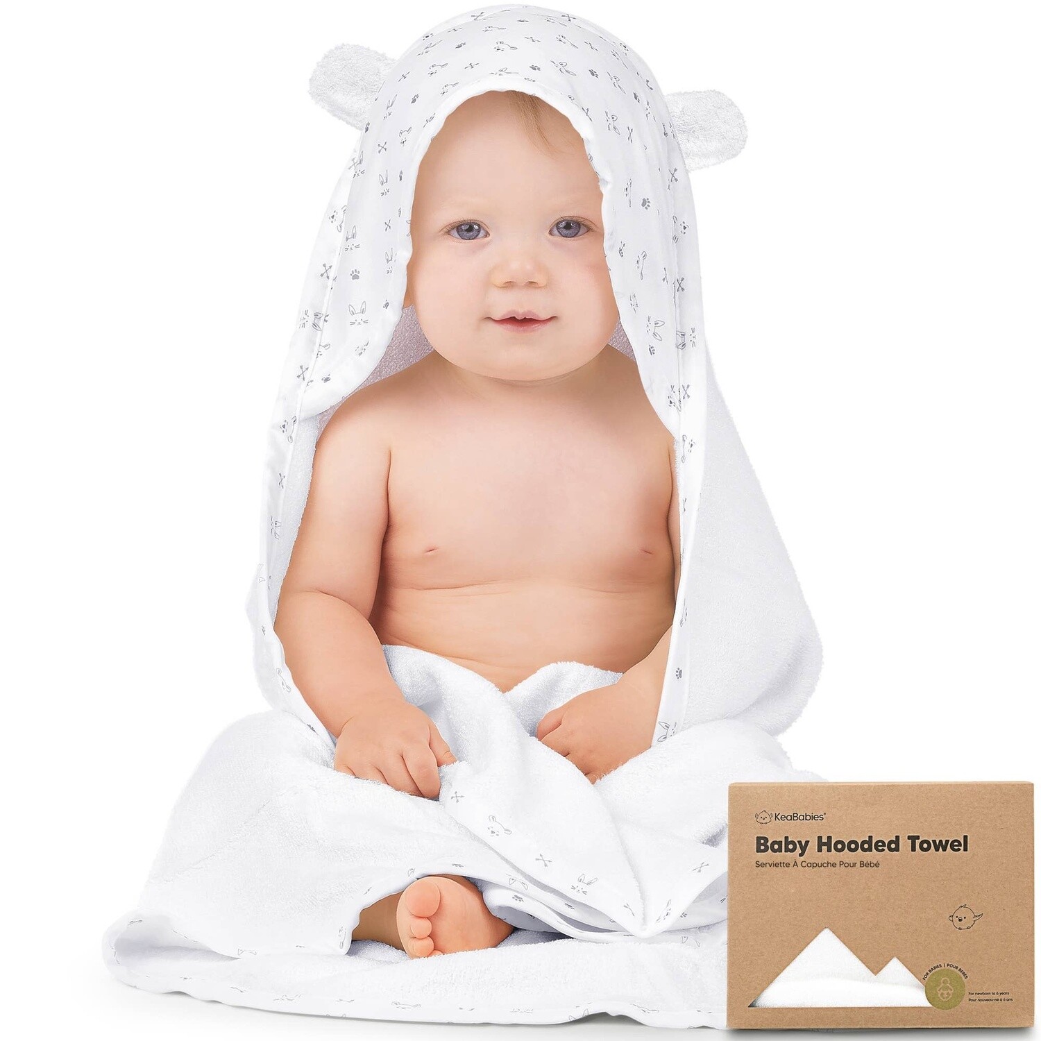 KeaBabies Luxe Organic Bamboo Baby Hooded Towel- White