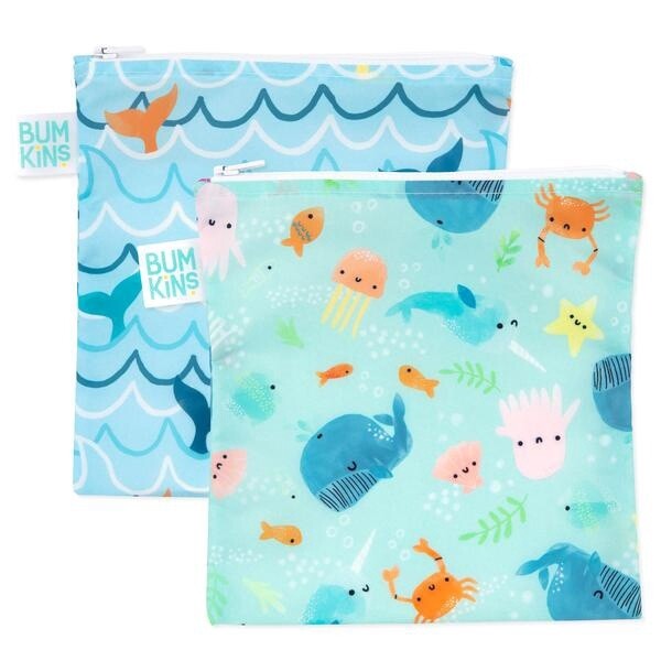 Bumkins 2pk large snack bags- ocean life