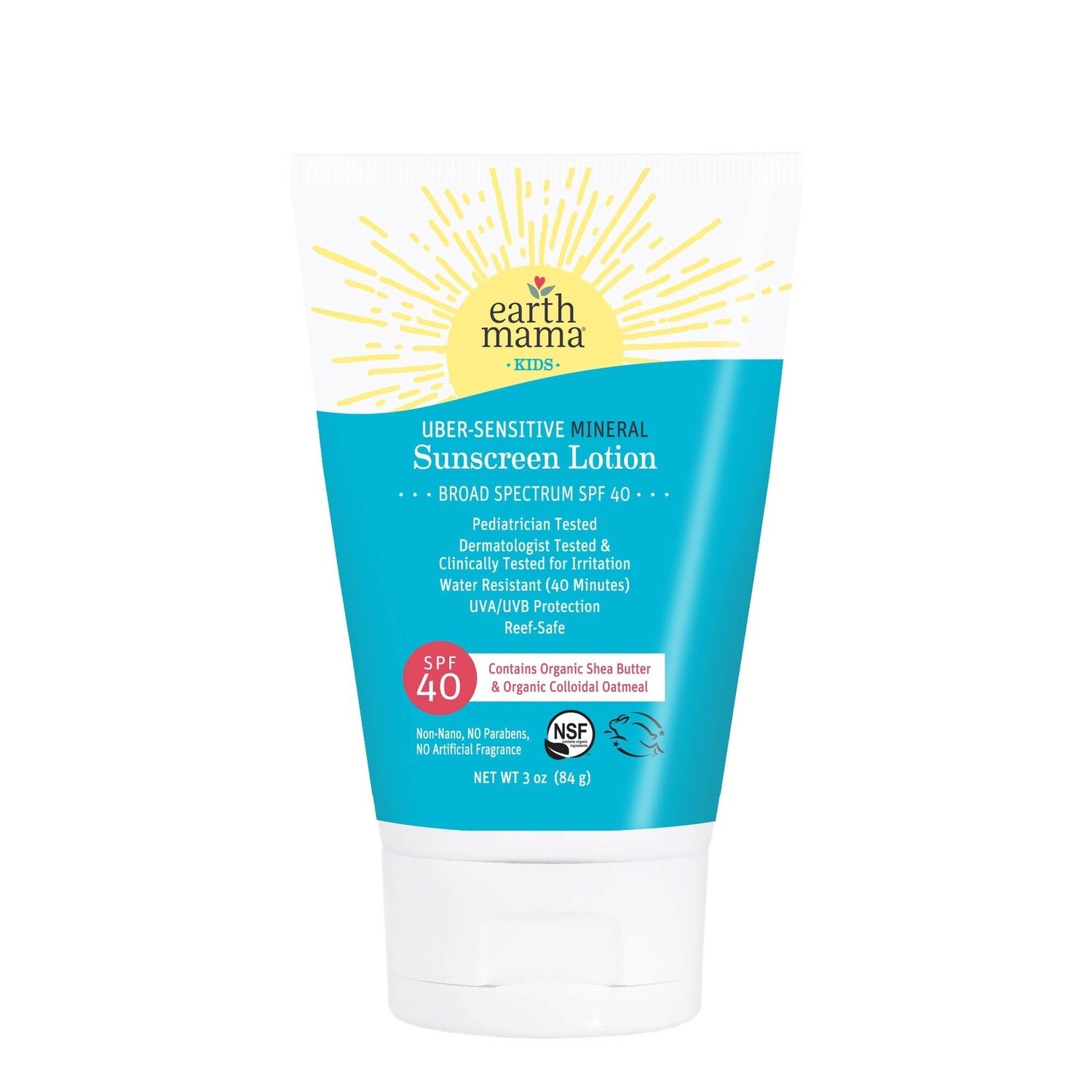 Earth Mama Organics - Kids Uber-Sensitive Mineral Sunscreen Lotion - SPF 40