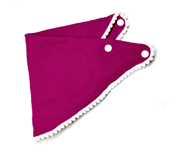 Infant Muslin Pompom Bib- Fuschia