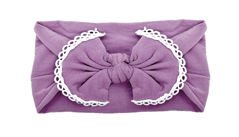 Nylon Lace Trim Bowknot Headband- Dusty Lavender