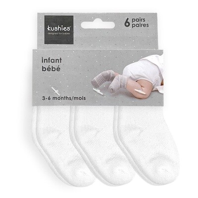 Kushies Baby - 6 pack Baby Socks- White 0-6M