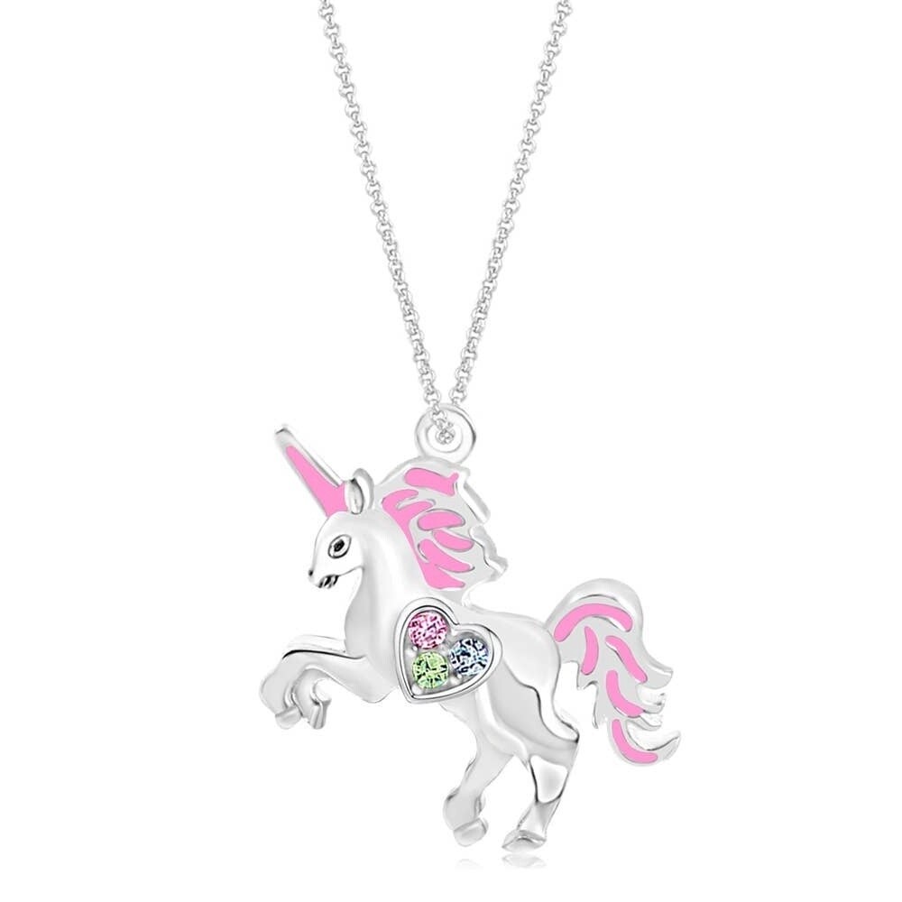 Chanteur - White Gold Necklace with Pink Unicorn Pendant
