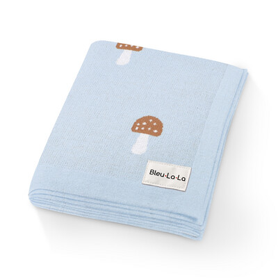 Bleu La La 100% Luxury Cotton Mushroom Print Baby Blanket - Blue