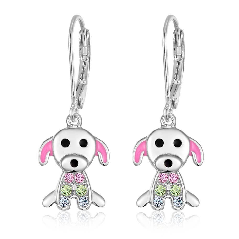 Chanteur - Crystal Pink Enamel Dog Leverback Earrings