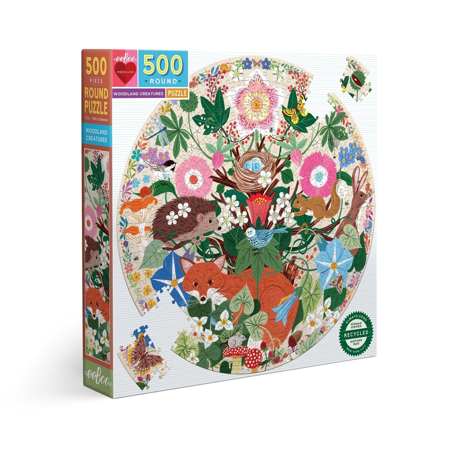 eeBoo 500pc round puzzle- Woodland Creatures