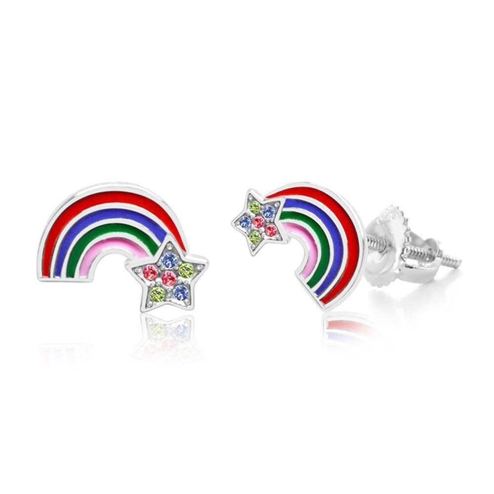 Chanteur - Crystal Enamel Rainbow And Star Screwback Earrings