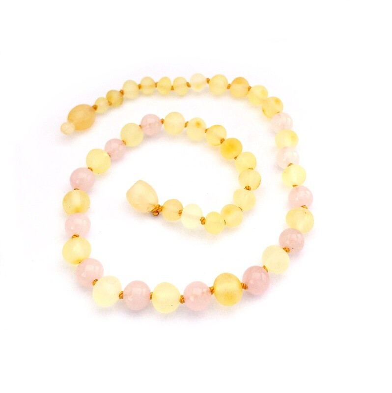Amber Goose Infant Amber &amp; Gemstone Necklace in Small- Lemon &amp; Rose