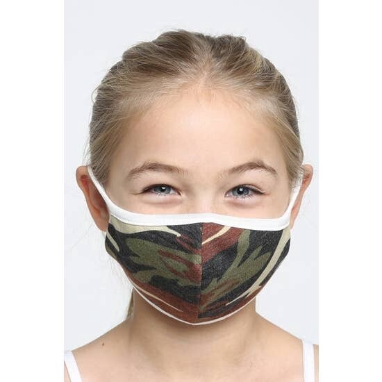 Kids Fabric Non-Medical Face Mask- Green Camo