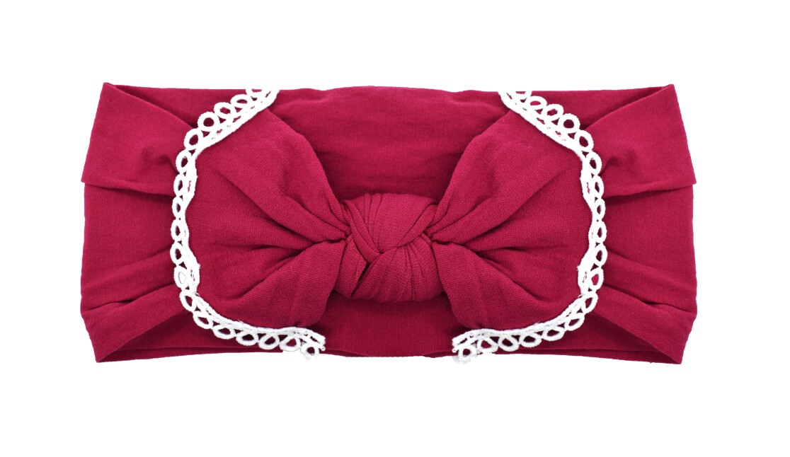 Nylon Lace Trim Bowknot Headband- Blackberry