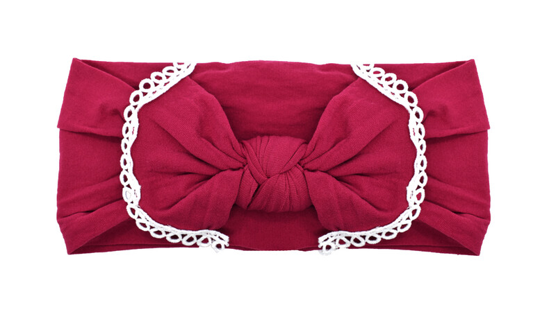Nylon Lace Trim Bowknot Headband- Blackberry
