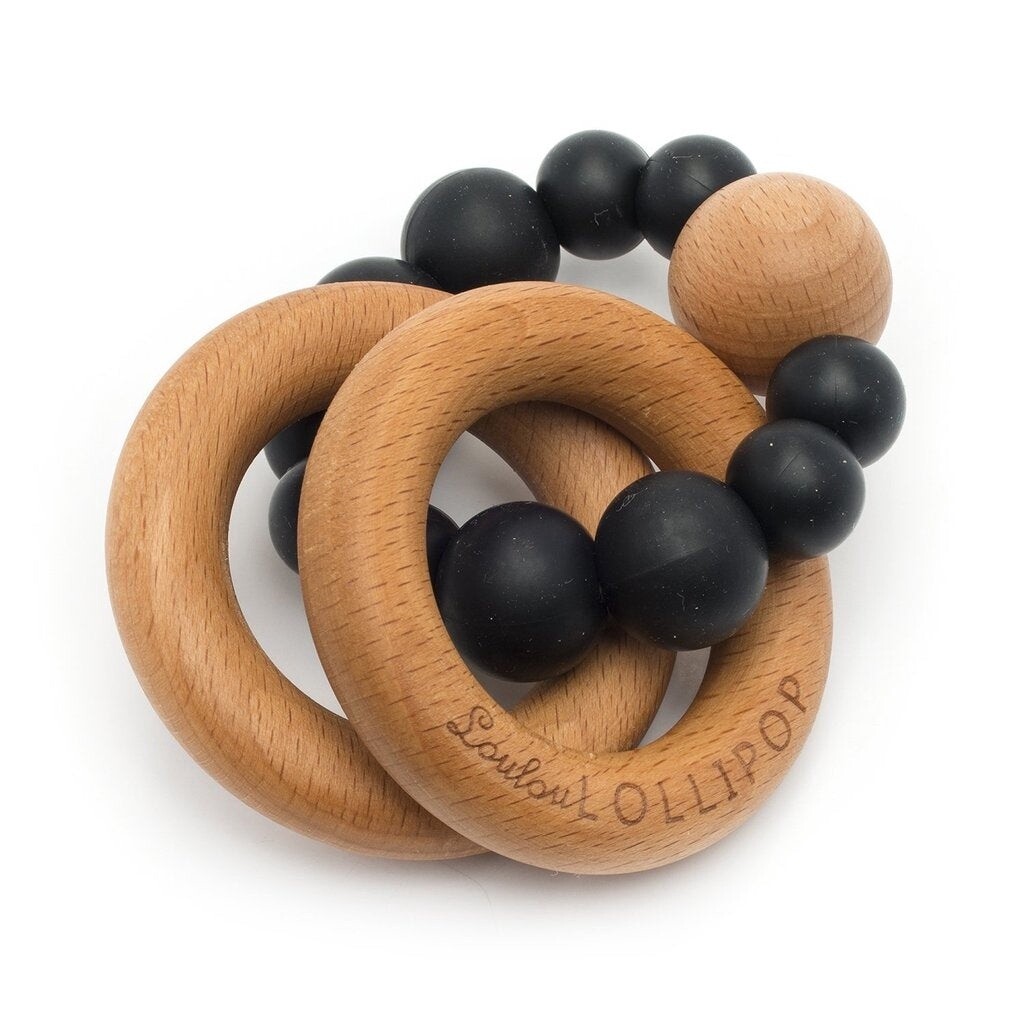 Loulou lollipop bubble silicone &amp; wooden teether- black