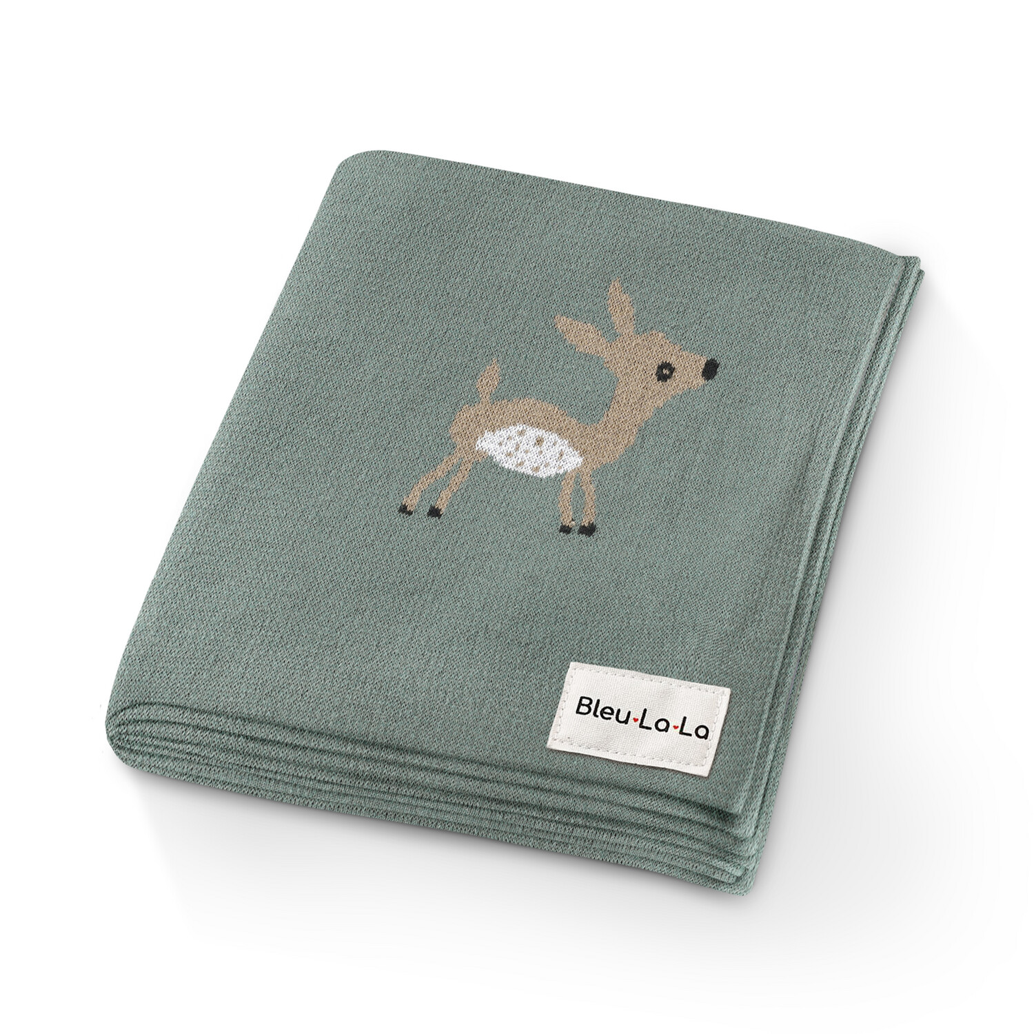 Bleu La La 100% Luxury Cotton Deer Print Baby Blanket - Sage