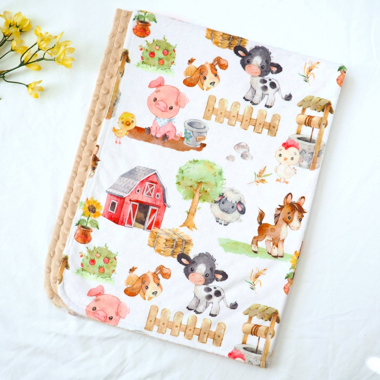Honey Lemonade - Baby &amp; Toddler Minky Blanket - Farm Animals