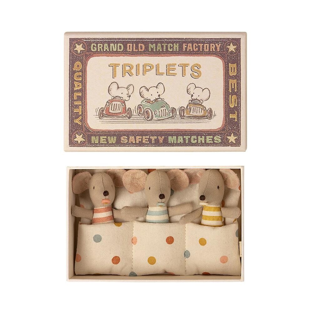 Maileg Triplets, baby mice in matchbox