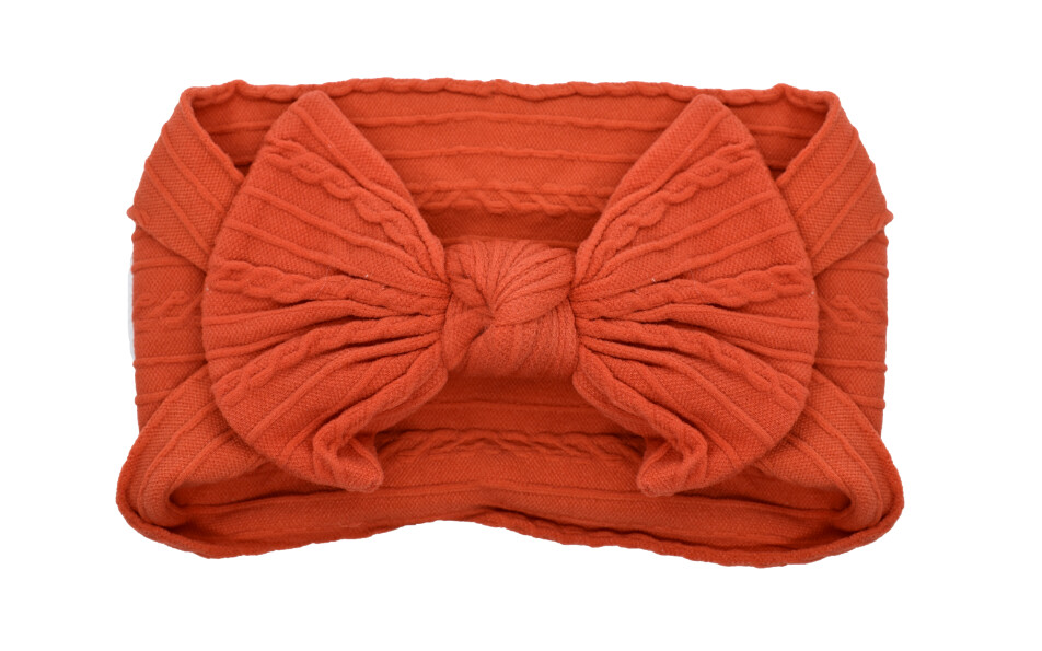 Cable Knit Nylon Bow Headband- Pumpkin