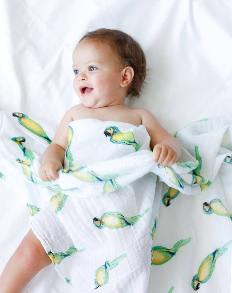 Malabar Baby GOTS Certified Organic Cotton Muslin Swaddle- Parrot