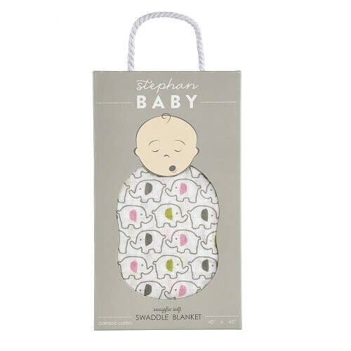 Stephan Baby- Swaddle Blanket- Pink Elephant Print