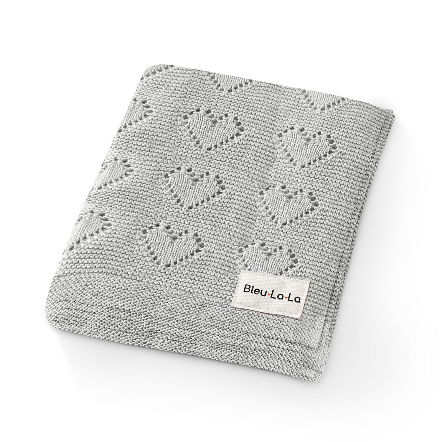 Bleu La La 100% Luxury Cotton Heart Pointelle Baby Blanket- Grey