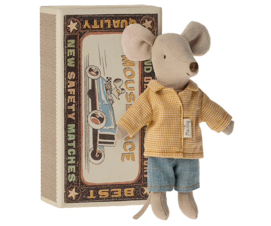 Maileg Big Brother Mouse in Matchbox- Yellow Shirt