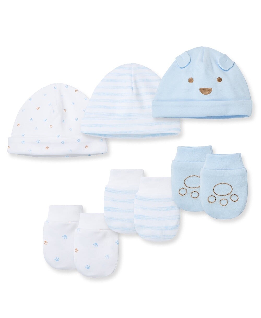 Little Me 6-piece Fluffy Fun hat &amp; mitten set- Light Blue