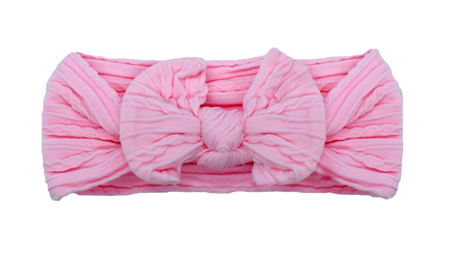 Cable Knit Nylon Bow Headband- Bubblegum