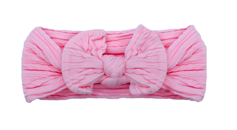 Cable Knit Nylon Bow Headband- Bubblegum