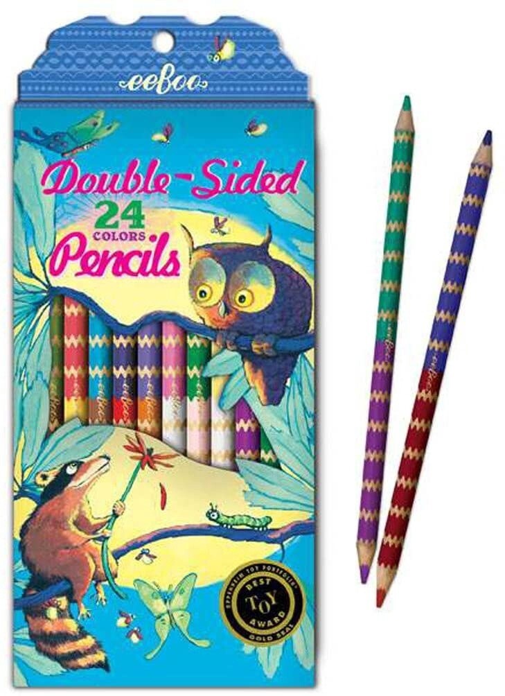 eeBoo 12 Pack Double Sided Pencils- Raccoon &amp; Owl