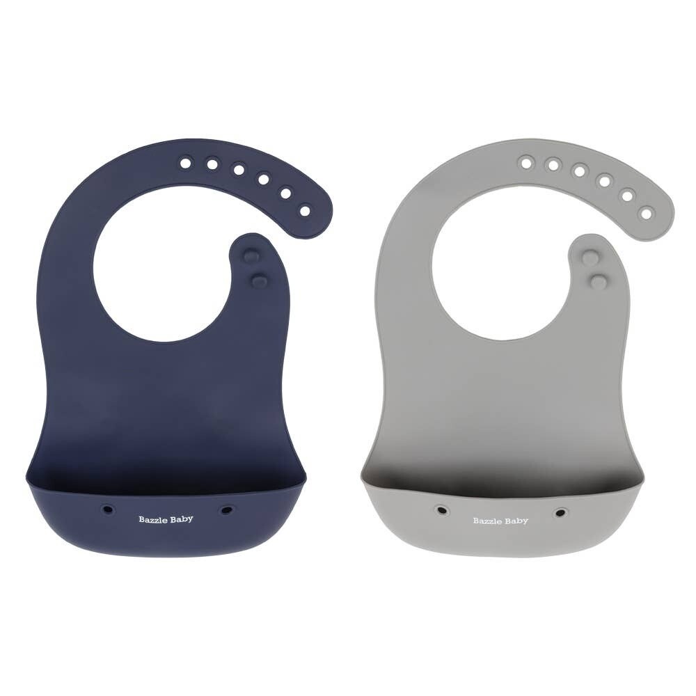 Bazzle Baby - 2pk Silicone feeding bib- Navy/Grey