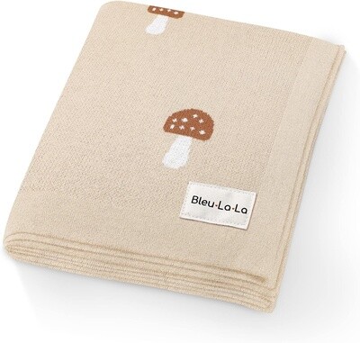Bleu La La 100% Luxury Cotton Mushroom Print Baby Blanket - Beige