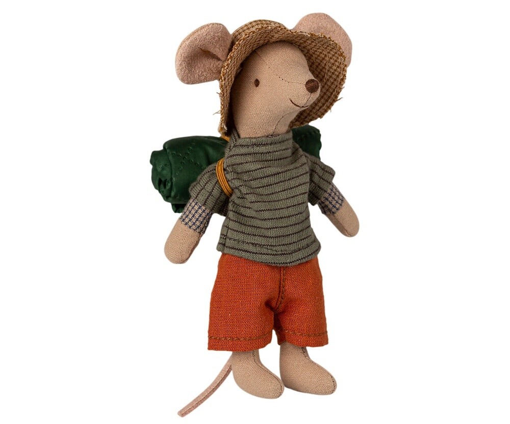 Maileg hiker mouse with striped shirt, big brother