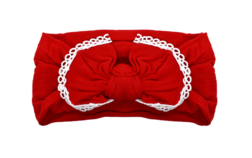 Nylon Lace Trim Bowknot Headband- Lipstick Red