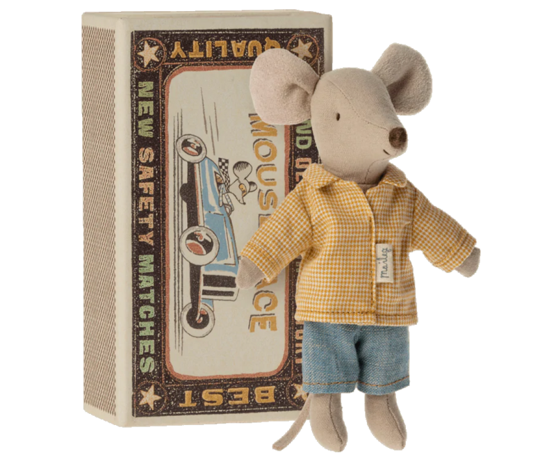 Maileg Big Brother Mouse in Matchbox- Yellow Shirt