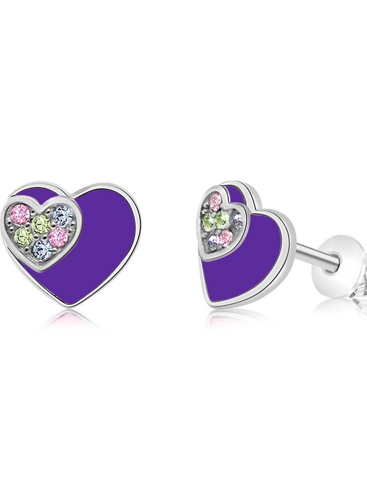 Chanteur Double Crystal enamel Screwback Earring- Purple