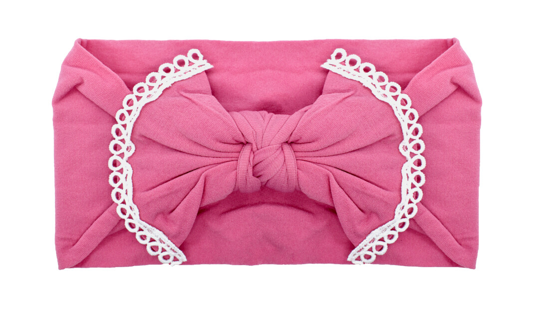 Nylon Lace Trim Bowknot Headband- Muave