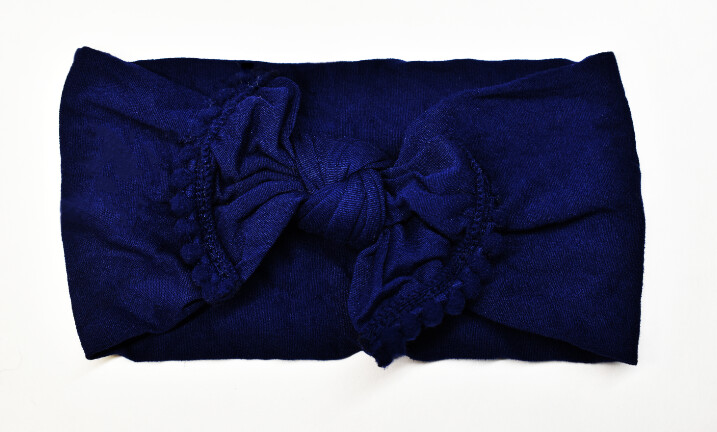Nylon Pompom Bowknot Headband- Navy
