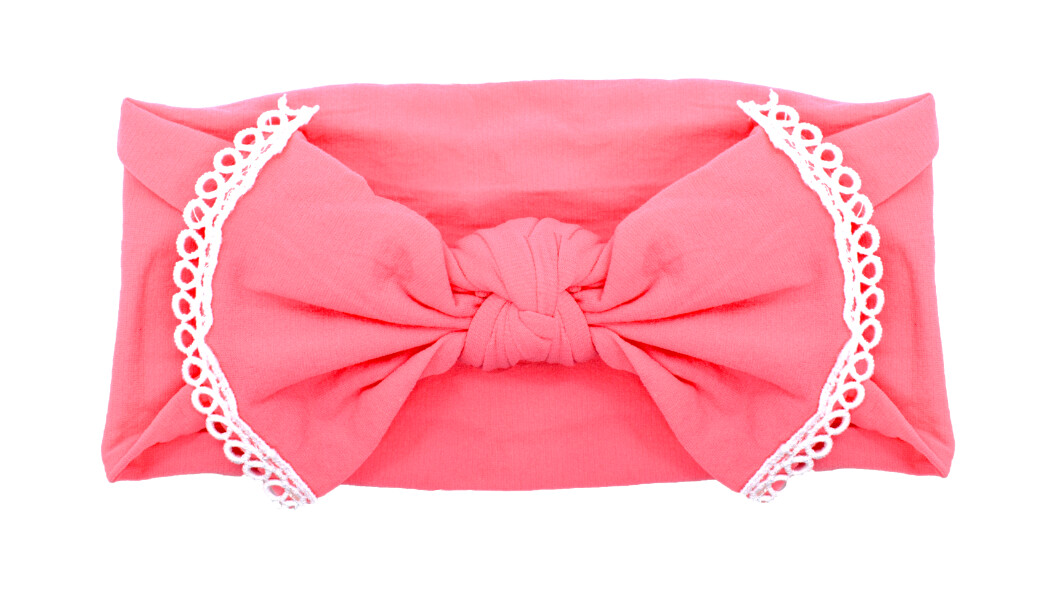Nylon Lace Trim Bowknot Headband- Salmon