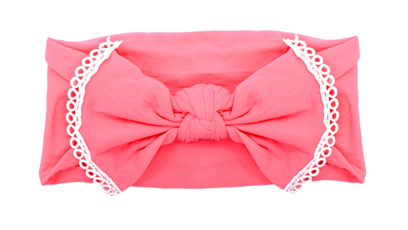Nylon Lace Trim Bowknot Headband- Salmon