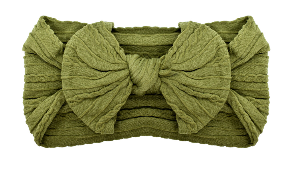 Cable Knit Nylon Bow Headband- Olive