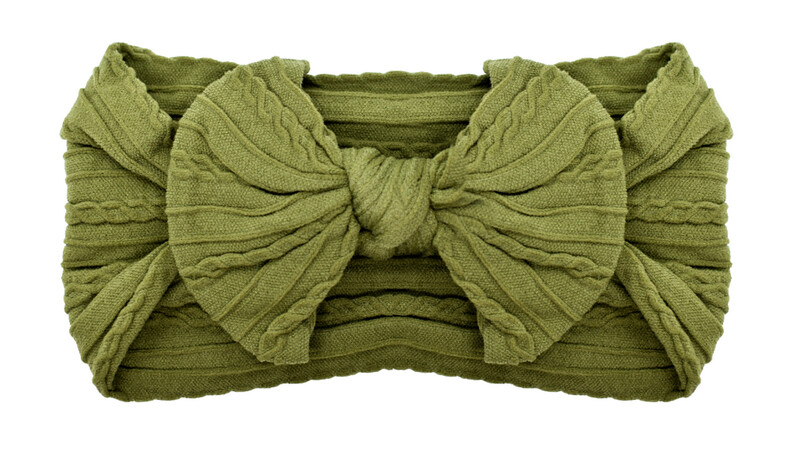 Cable Knit Nylon Bow Headband- Olive