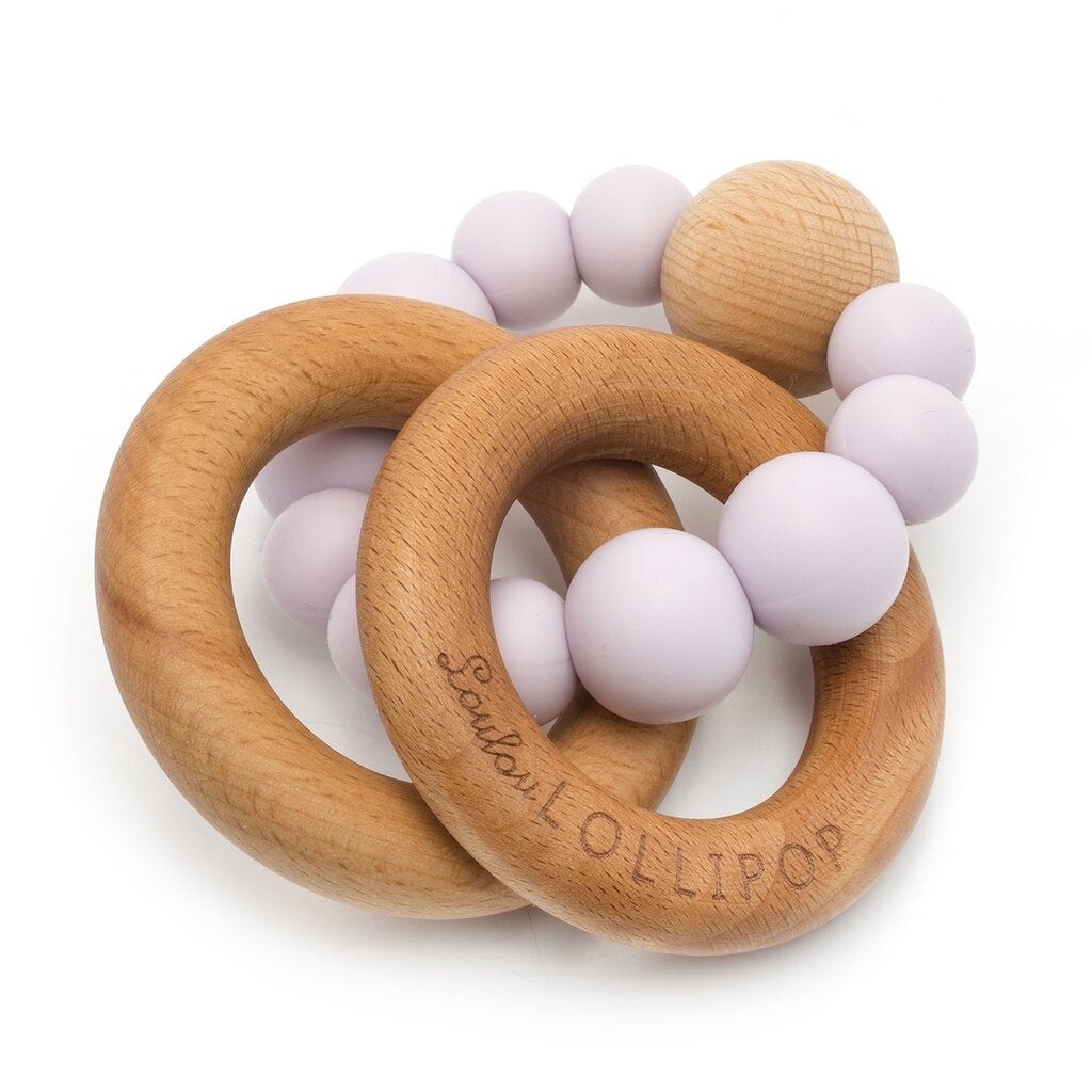 Loulou lollipop bubble silicone &amp; wood teether- lilac