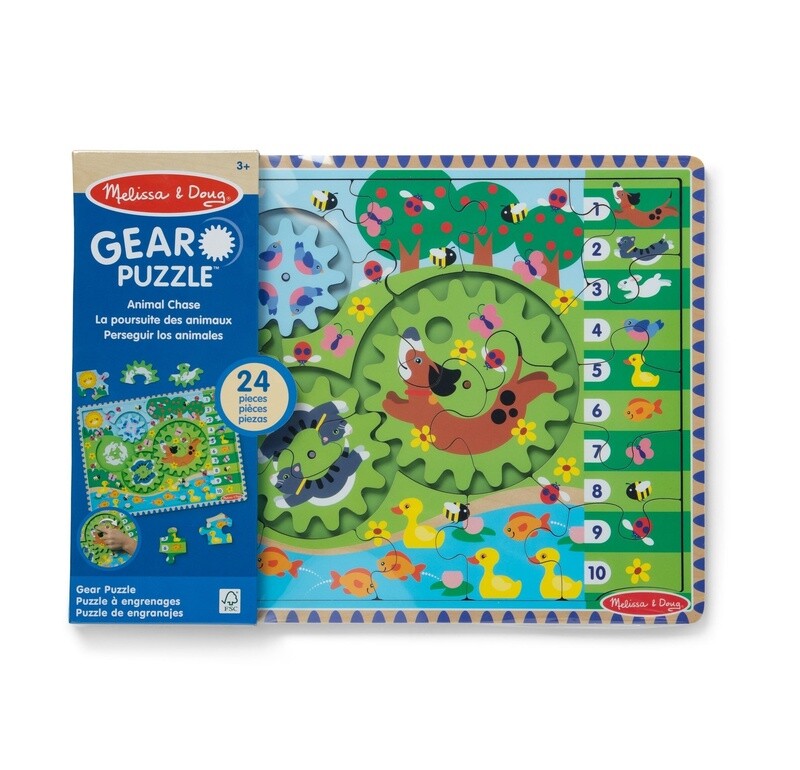 Melissa &amp; Doug Animal Chase I-Spy Wooden Gear Puzzle