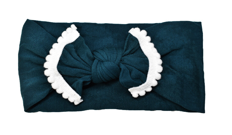 Nylon Pompom Bowknot Headband- Teal