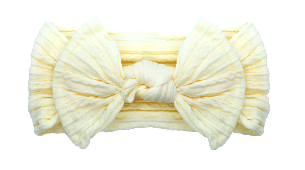 Cable Knit Nylon Bow Headband- Cream