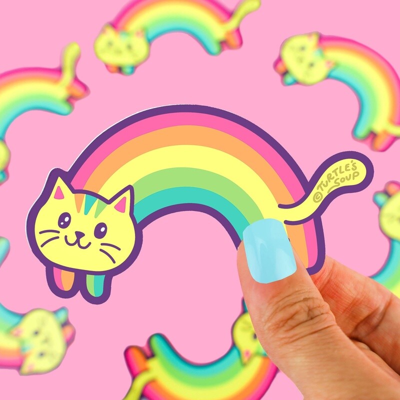 Turtle&#39;s Soup - Colorful Rainbow Kitty Cat Vinyl Sticker